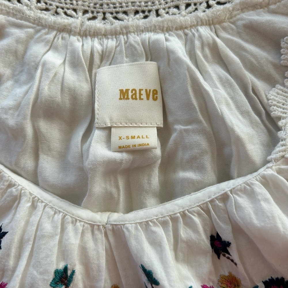 Anthropologie Maeve Sydney Boho Babydoll Peasant Embroidery Tiered Dress Size XS - Picture 14 of 16